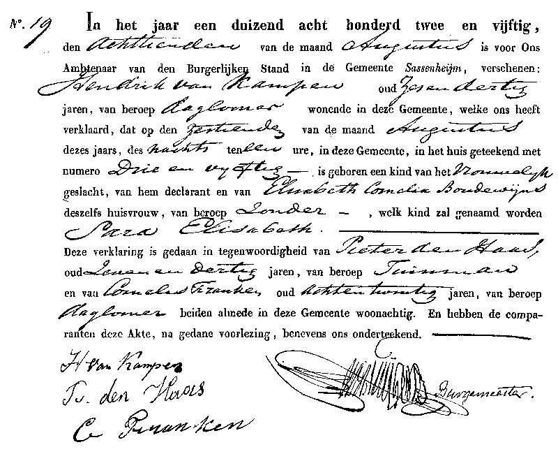 18520918 geb akte 19 Sara E dv H v Kampen - EC Boudewijns